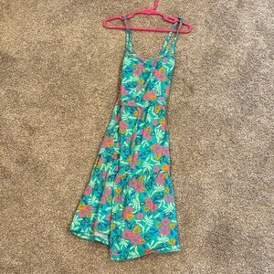 Cat & Jack Girls' Teal Floral Casual Dress with Pink & Yellow Accents